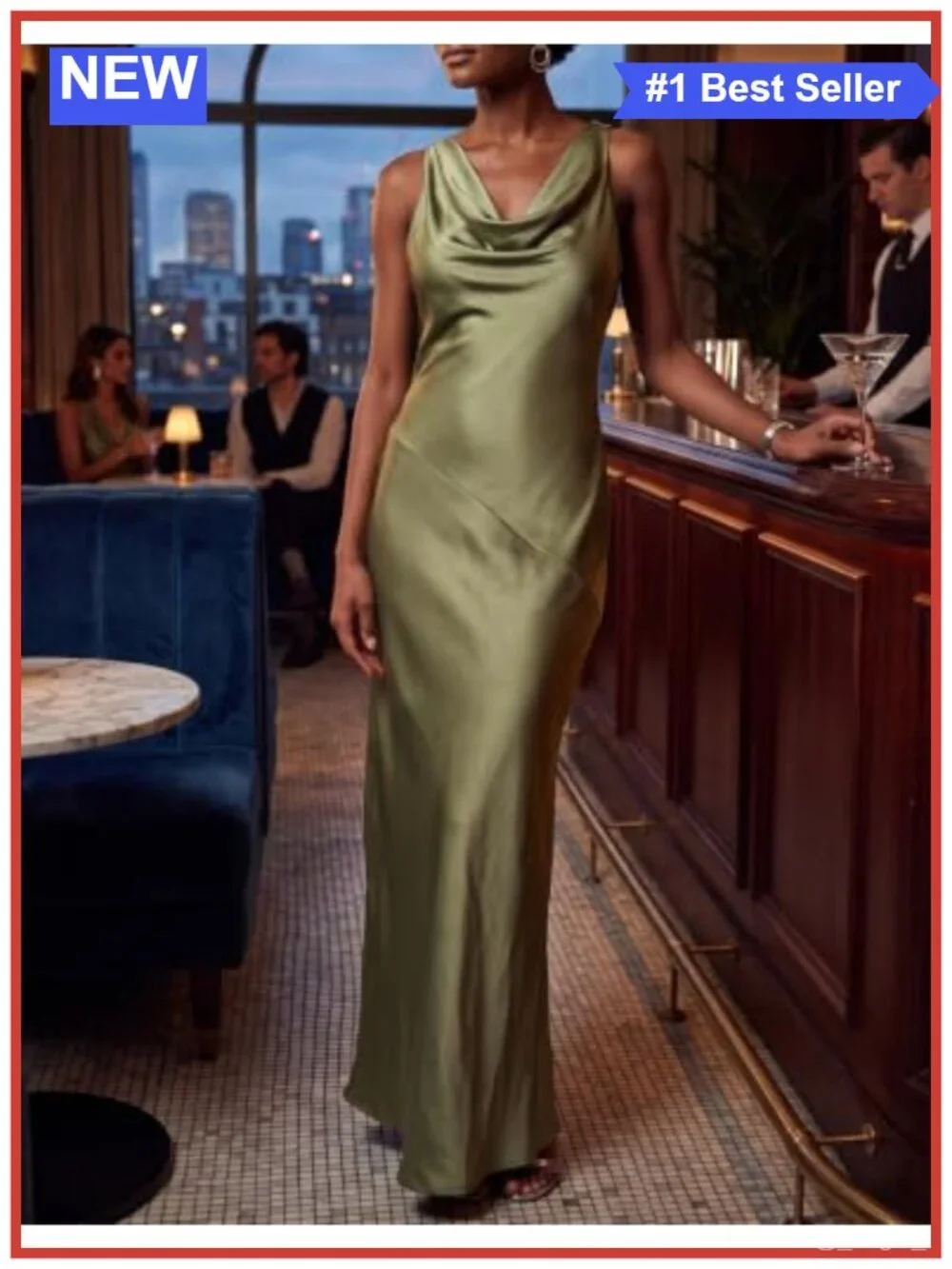 Satin Backless Formal Maxi Dress for Women Wedding Guest Elegant Sleeveless
